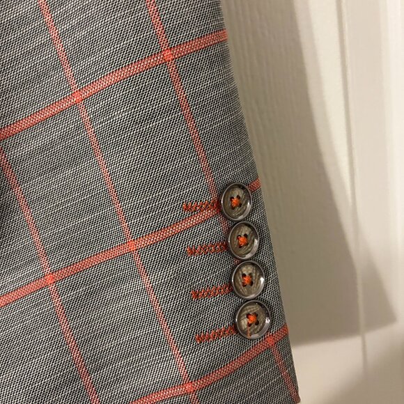 Mens PAISLEY & GRAY Sz 42L Gray & Peach Plaid Slim Fit Suit Jacket Sport Coat - Picture 5 of 13